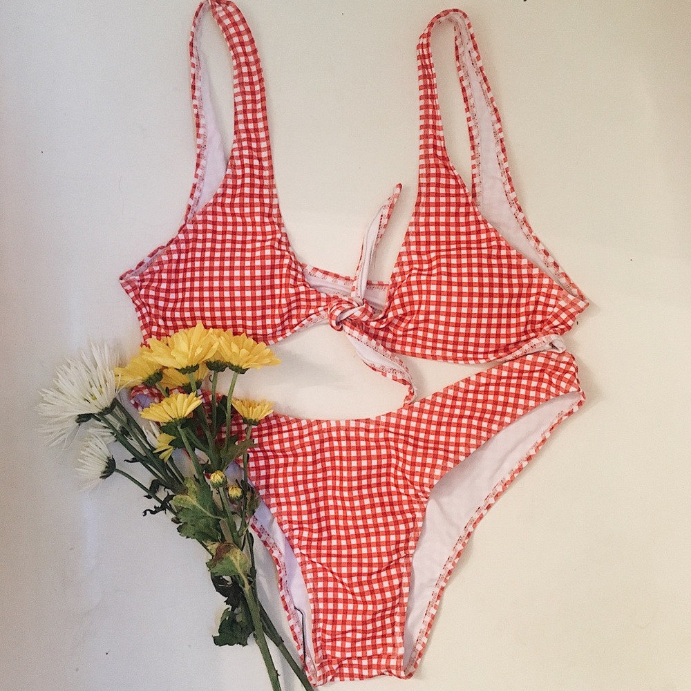 gingham print bathing suit